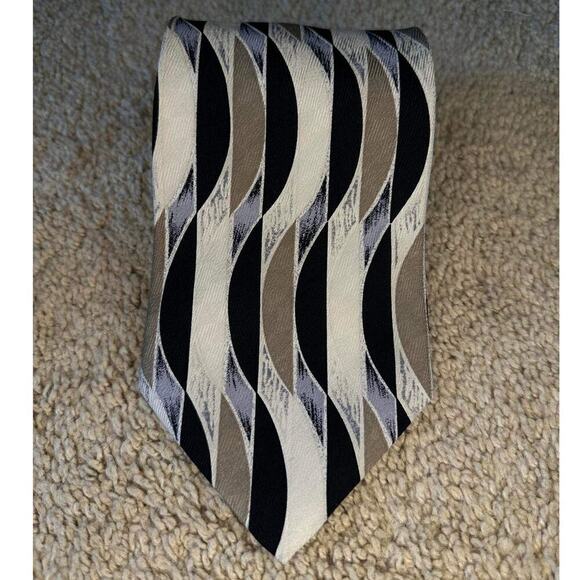 Vintage Pierre Balmain Couture Striped Waves 100% Silk Necktie Black/White OS - Picture 4 of 4